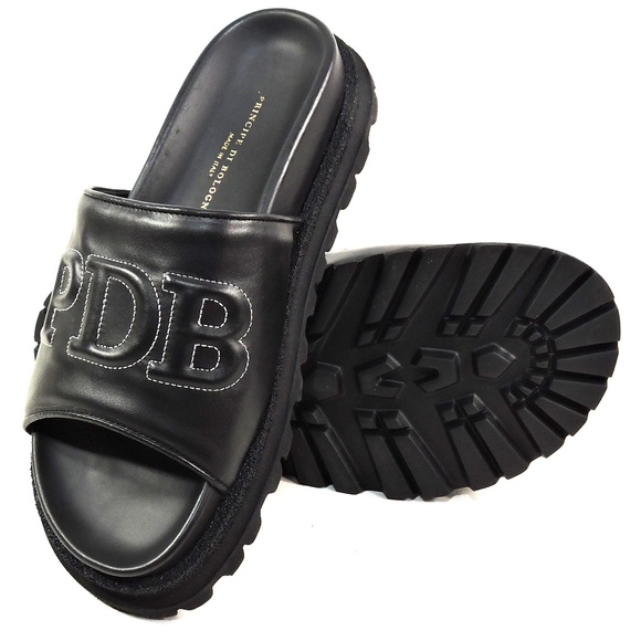 PRINCIPE DI BOLOGNA ?? MEN\'S SOFT BLACK LEATHER FLAT SUMMER SANDALS
